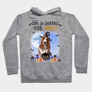 Basset Hound Witch Hat Life Is Better With Dogs Halloween Hoodie